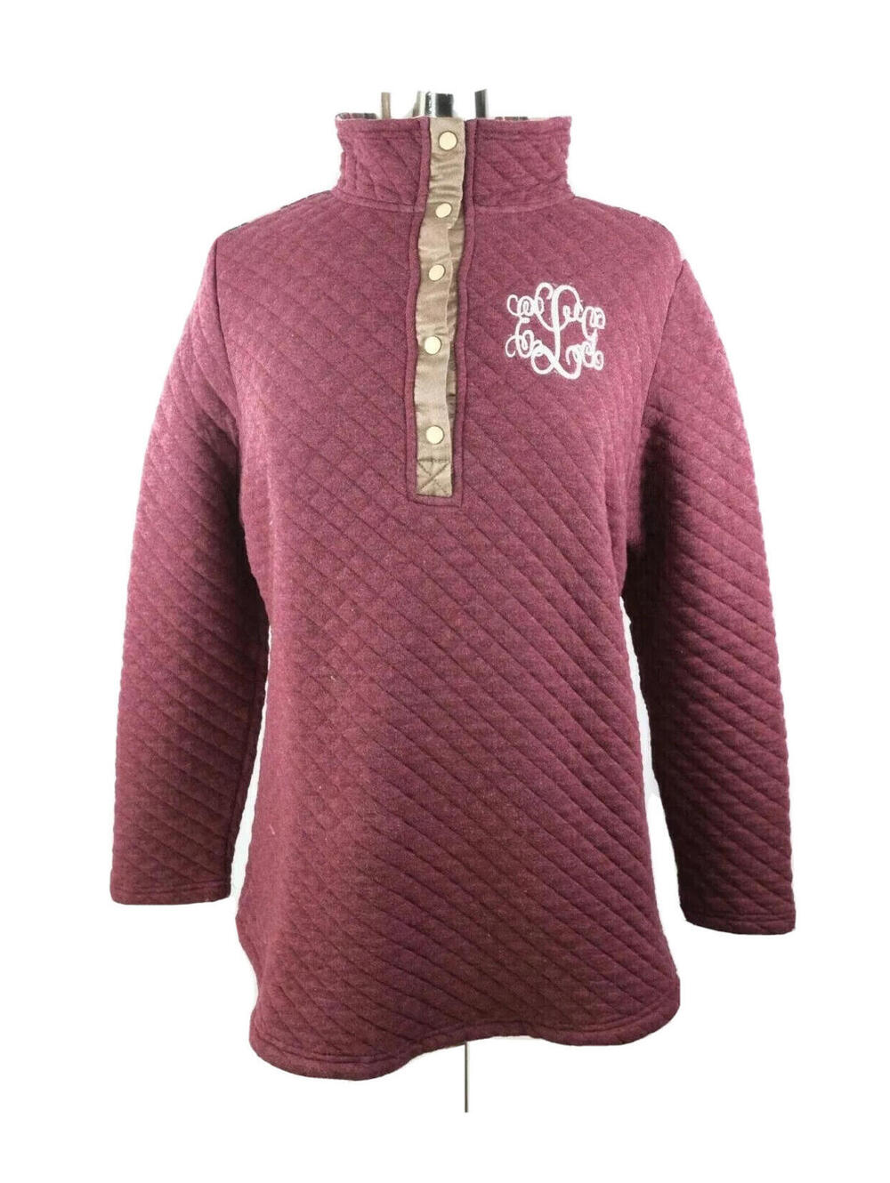 MarleyLilly Womens Quilted Maroon Sweater Large MONOGRAMMED